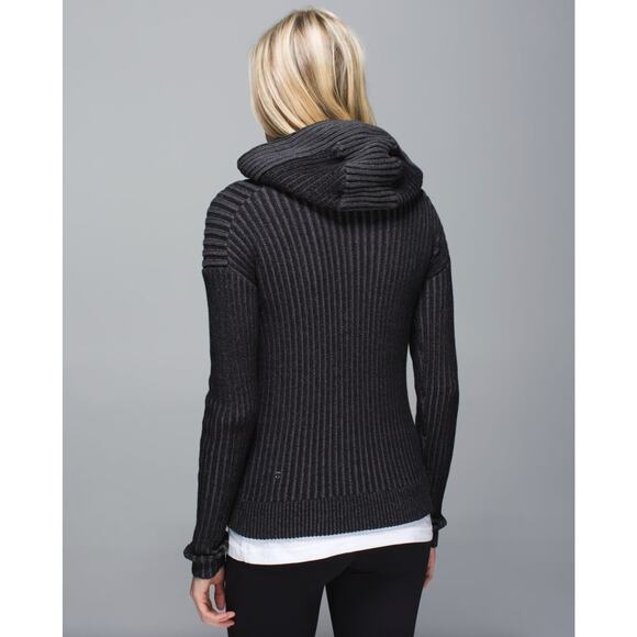 LULULEMON Embrace Hoodie Ribbed Knit Black Heathered Dark Grey Sz 4 {3J47} - Picture 3 of 7